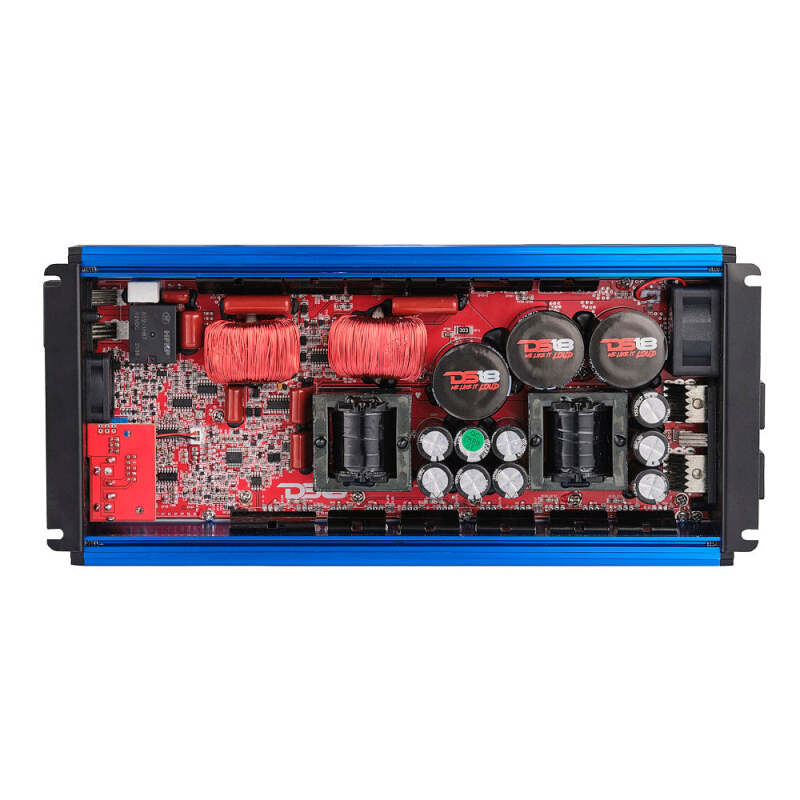 DS18 1-Channel Amp Class D Full-Range Monoblock 5000 Watts RMS/1ohm DPIV1/0 Terminals Included Blue