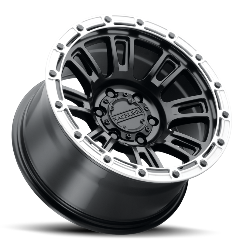 Raceline 956BS Compass 18x9in / 8x180 BP / 18mm Offset / 125.2mm Bore - Black & Silver Lip Wheel