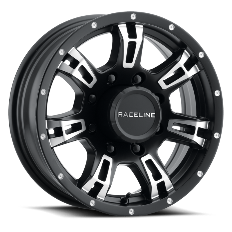 Raceline 840 Arsenal 15x5in / 5x114.3 BP / 0mm Offset / 3.19mm Bore - Black & Machined Wheel
