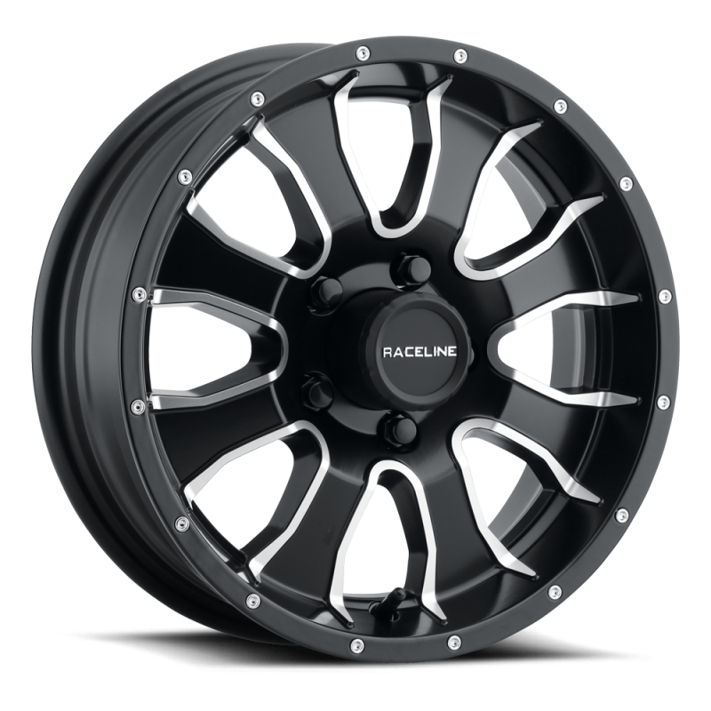 Raceline 860M Mamba 16x6in / 8x165.1 BP / 0mm Offset / 4.90mm Bore - Black & Machined Wheel
