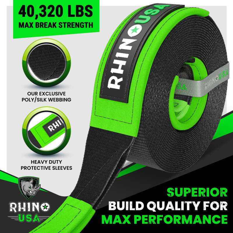 Rhino USA Recovery Tree Saver Strap 4Inx10Ft (Green)