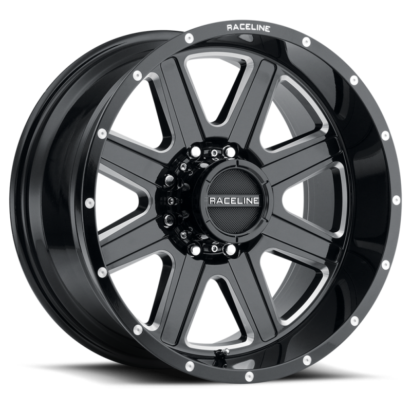 Raceline 940M Hostage 17x9in / 8x165.1 BP / 12mm Offset / 125.2mm Bore - Black & Milled Wheel