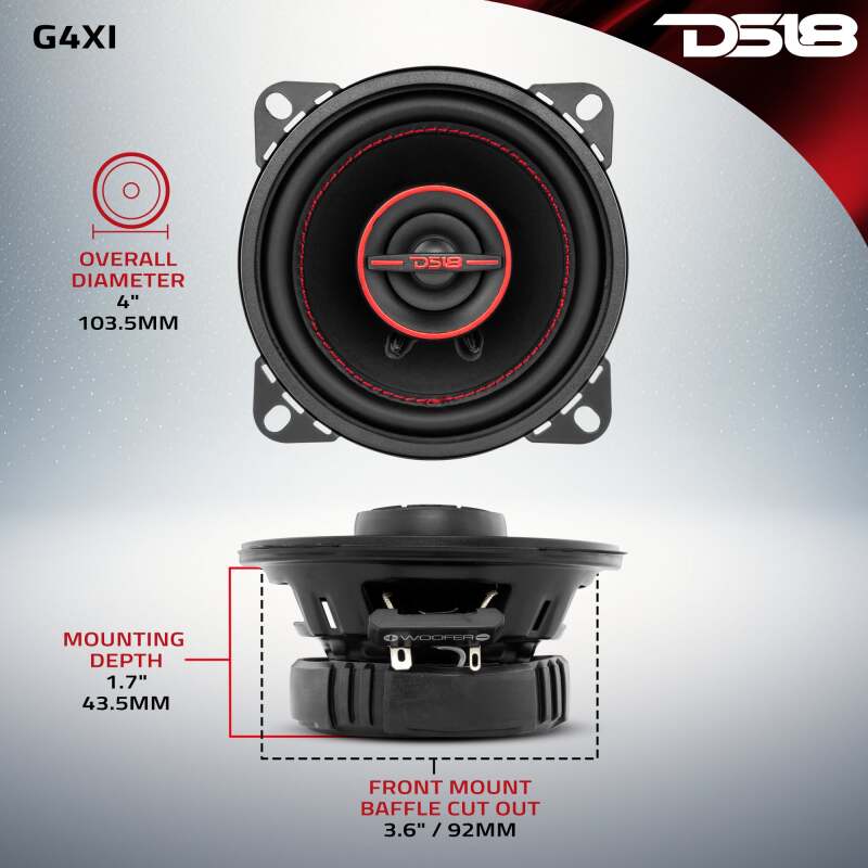 DS18 4in 40 Watts RMS 4 ohm 2-Way Coaxial Speaker System Universal Fit