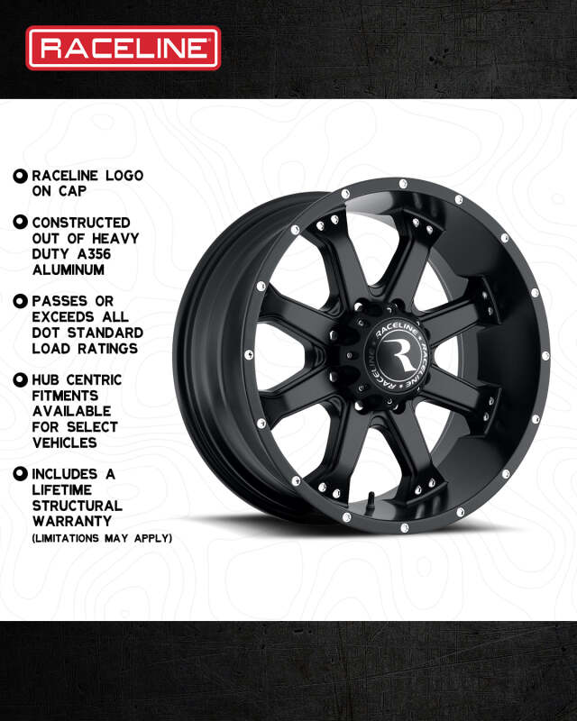 Raceline 991B Assault 20x9in / 8x170 BP / -12mm Offset / 125.2mm Bore - Satin Black Wheel