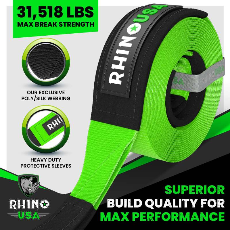 Rhino USA Recovery Tree Saver Strap 3Inx8Ft (Green)