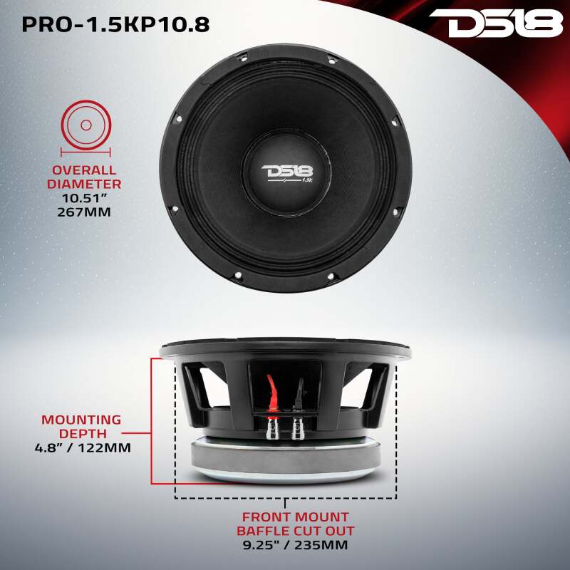 DS18 10in 1000 Watts RMS 8 ohm Mid-Bass Loudspeaker