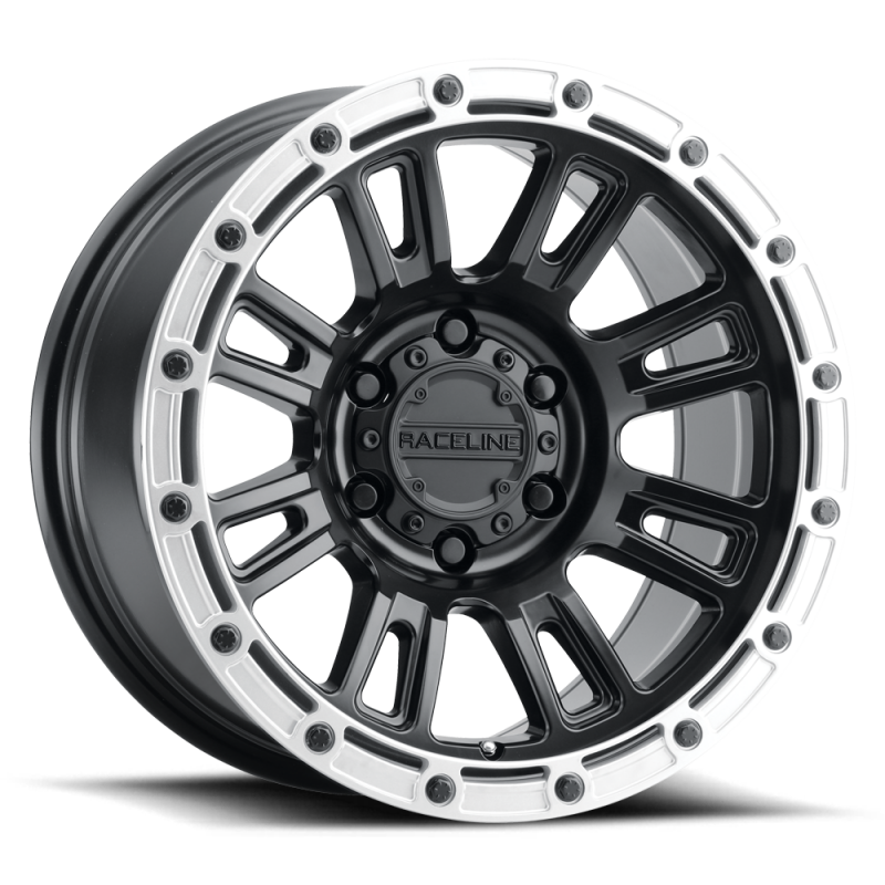Raceline 956BS Compass 18x9in / 8x180 BP / 18mm Offset / 125.2mm Bore - Black & Silver Lip Wheel
