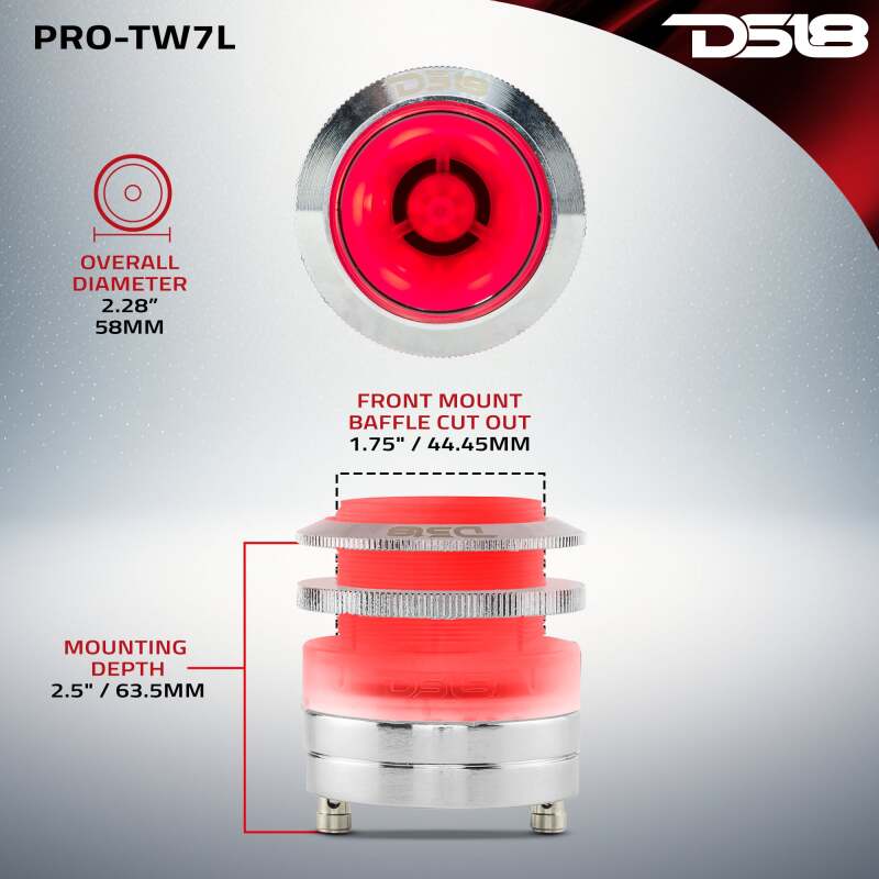 DS18 2.3in Super Bullet Tweeter 100 Watts RMS 1in Titanium Vc 4 ohm RGB LED Lights
