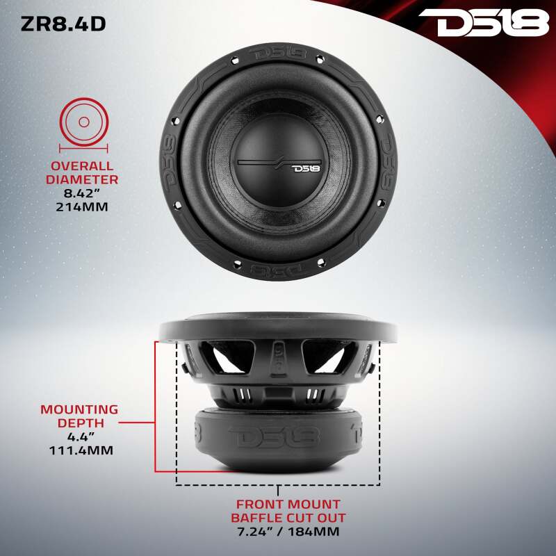 DS18 8in 450 Watts RMS 4 ohm DVC ZR Subwoofer