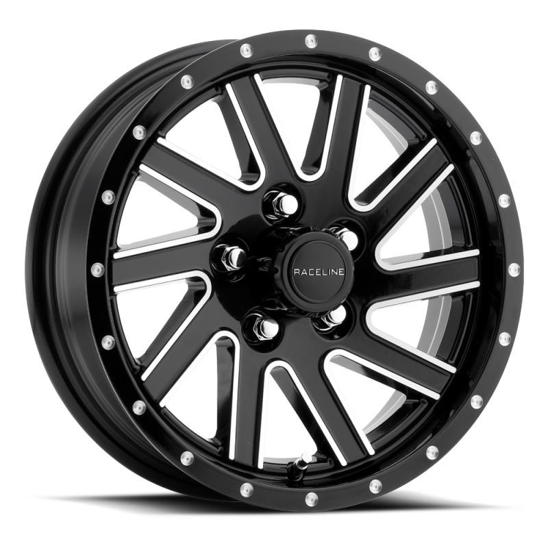 Raceline 820M Twisted 15x6in / 6x139.7 BP / 0mm Offset / 4.25mm Bore - Black & Machined Wheel