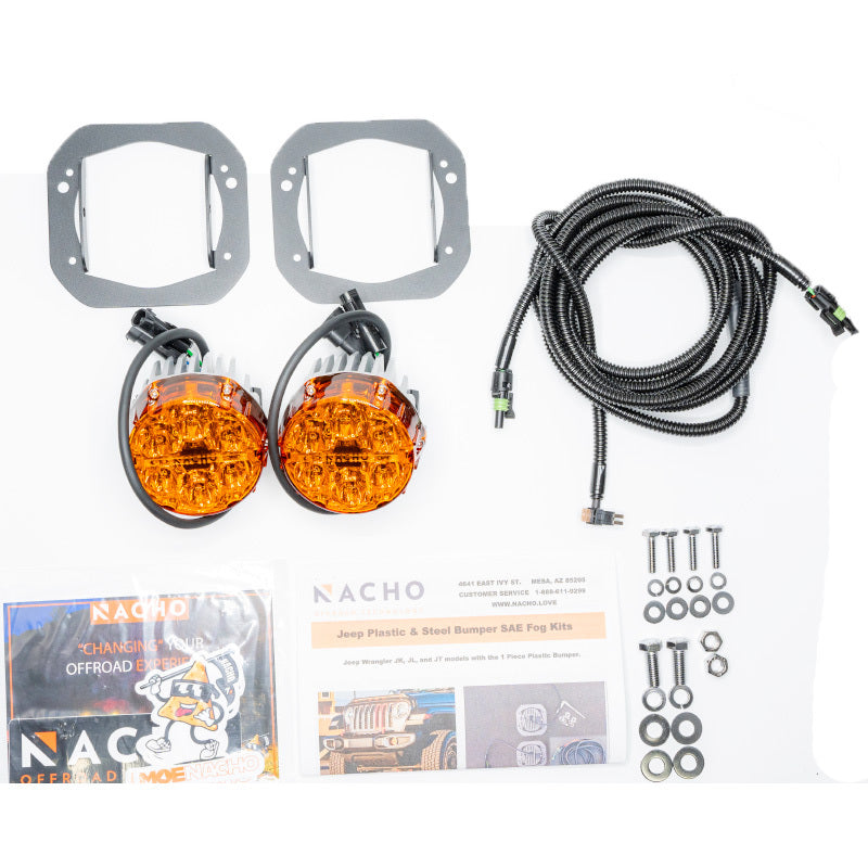 Nacho Lighting Jeep JL/JT Nacho SAE Only Plug N Play Fog Light Kit (Bumper Kit) - Amber