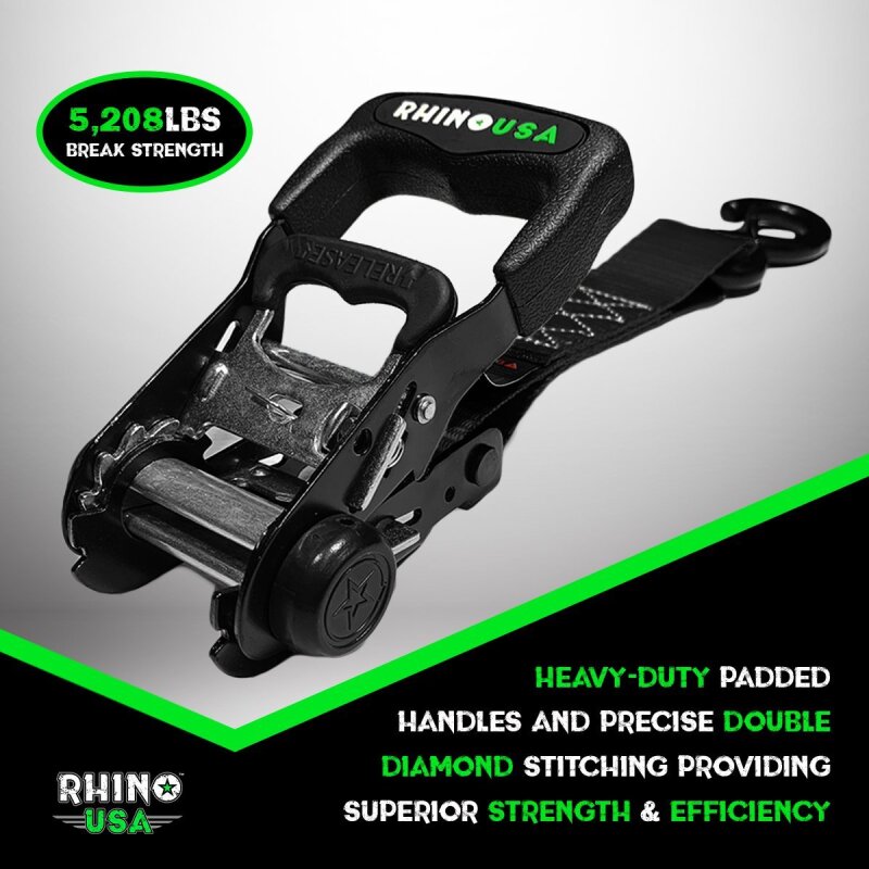 Rhino USA Heavy Duty Ratchet Tie-Down 4-Pack Black 1.6In X 15Ft