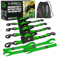 Rhino USA Retractable Ratchet Straps (4Pk 1Inx10Ft) (Green)