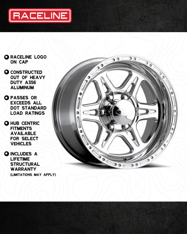 Raceline 886 Renegade 17x9in / 5x127 BP / 0mm Offset / 83.82mm Bore - Polished Wheel