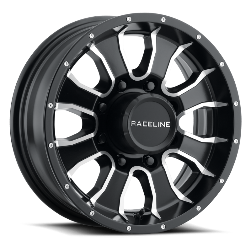 Raceline 860M Mamba 15x6in / 5x127 BP / 0mm Offset / 3.19mm Bore - Black & Machined Wheel