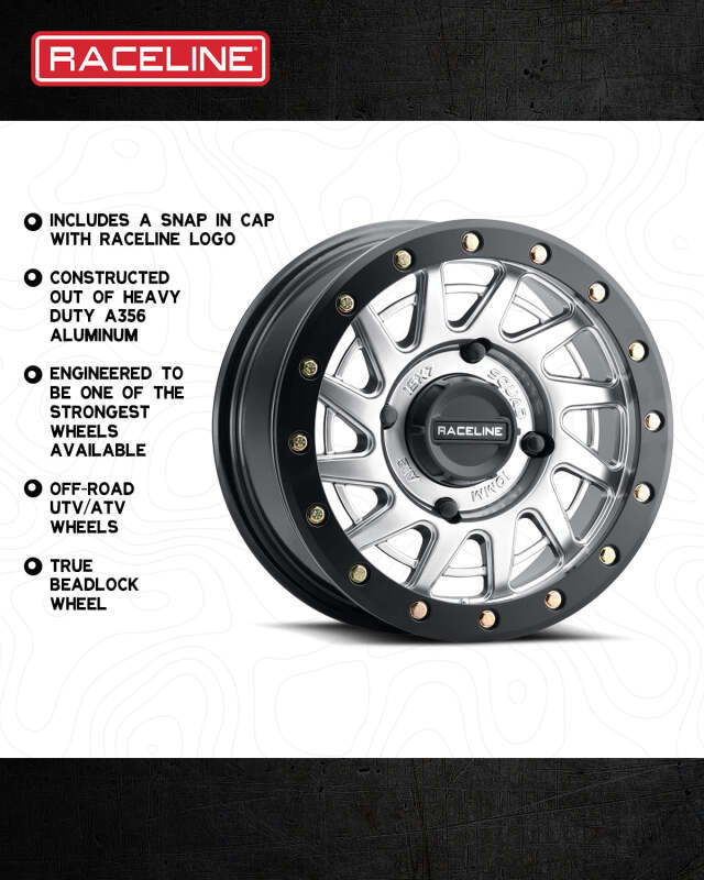 Raceline A12SB Squad 15x7in/4x156 BP/38mm Offset/132.5mm Bore - Silver & Black Ring Beadlock Wheel