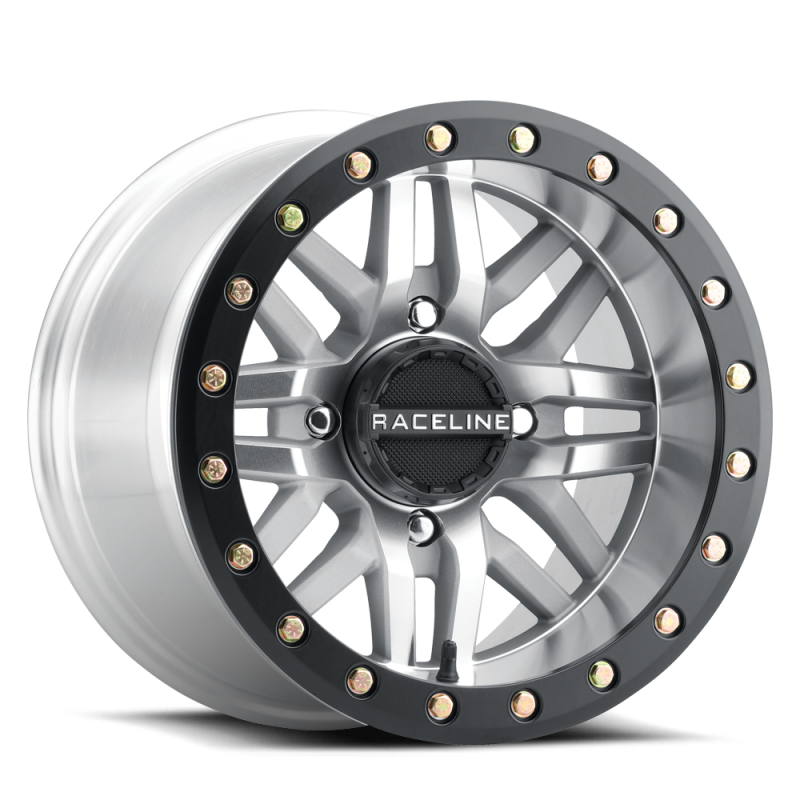 Raceline A91MA Ryno 15x10in/4x156 BP/0mm Offset/132.5mm Bore - Machined & Black Ring Beadlock Wheel