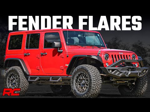 High Clearance LED Flat Fender Flare Kit UV Treated Jeep Wrangler JK (07-18) Rough Country