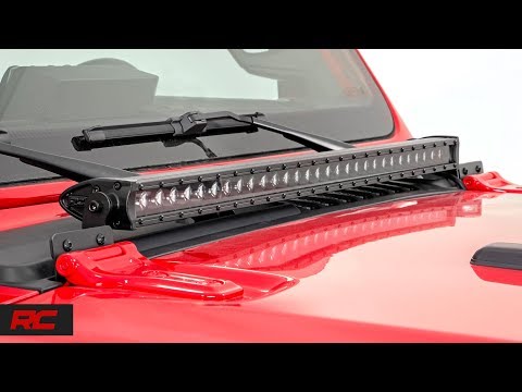 LED Light Kit Hood Mount 30 Inch Black Single Row Jeep Gladiator JT/Wrangler JL (18-26) Rough Country