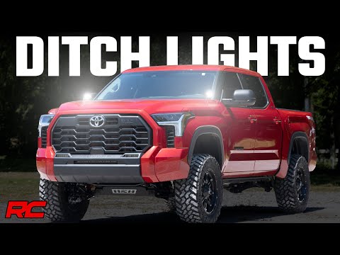 LED Light Kit Ditch Mount 2 Inch Black Pair White DRL Toyota Tundra (22-26) Rough Country