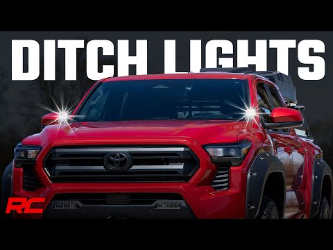 LED Light Kit Ditch Mount 2 Inch Black Pair White DRL Toyota Tacoma (24-26) Rough Country