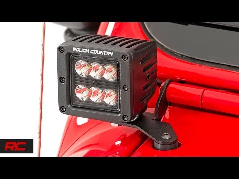 LED Light Kit Hinge Mount 2 Inch Black Pair Jeep Gladiator JT/Wrangler JL (18-26) Rough Country
